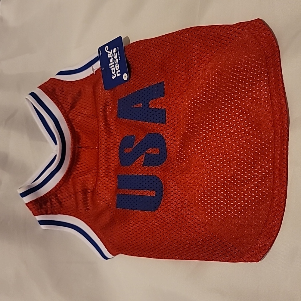 Tails & Noses Patriotic Dog jersey size S new w/ tags red, blue & white trim